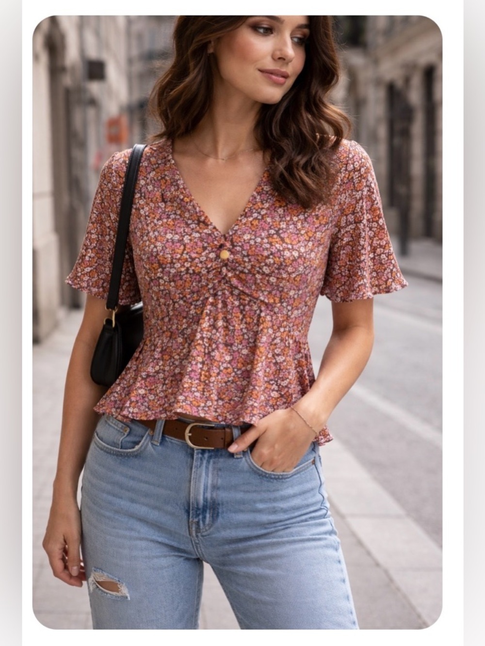 THE KOOPLES Coral and White Flutter Sleeve Peplum Blouse
